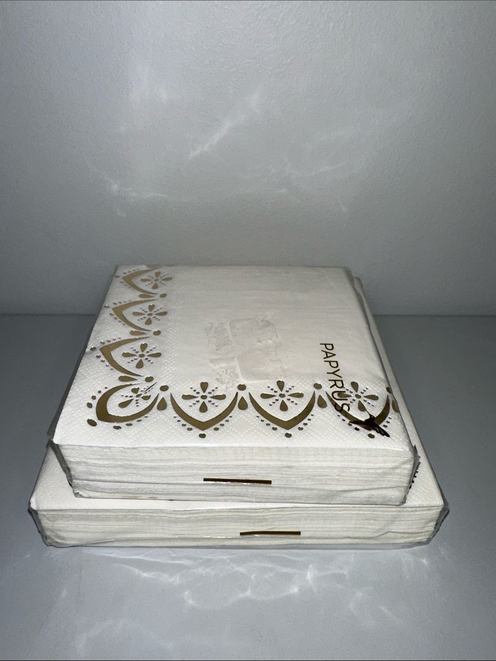 PAPYRUS White Gold Trim Matching Square Cocktail Lunch Napkins 40 pk x 2 - Picture 8 of 10